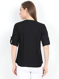 Women's Black Solid Rayon Regular Length Top-thumb4