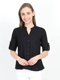 Women's Black Solid Rayon Regular Length Top-thumb1