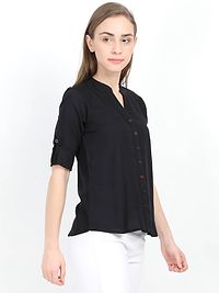 Women's Black Solid Rayon Regular Length Top-thumb3