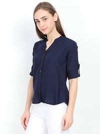 Women's Navy Blue Solid Rayon Regular Length Top-thumb2