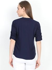 Women's Navy Blue Solid Rayon Regular Length Top-thumb4