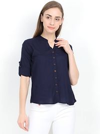 Women's Navy Blue Solid Rayon Regular Length Top-thumb1