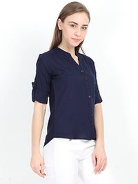 Women's Navy Blue Solid Rayon Regular Length Top-thumb3