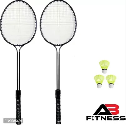 Double Shaft Badminton Racket Set of 2 Piece with 3 Piece Nylon Shuttles