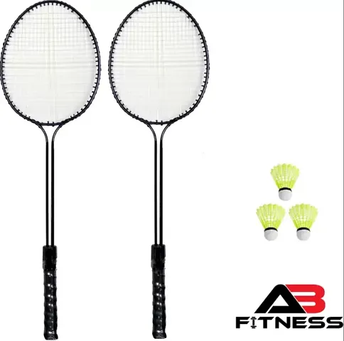 Double Shaft Badminton Racket Set of 2 Piece with 3 Piece Nylon Shuttles