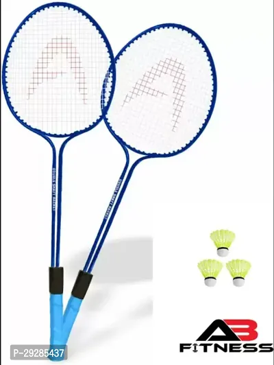 Double Shaft Badminton Racket Set of 2 Piece with 3 Piece Nylon Shuttles