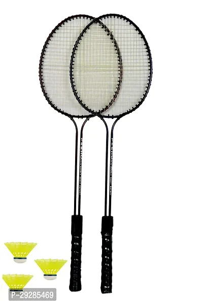 Double Shaft Badminton Racket Set of 2 Piece with 3 Piece Nylon Shuttles-thumb0