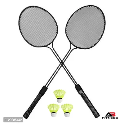 Double Shaft Badminton Racket Set of 2 Piece with 3 Piece Nylon Shuttles