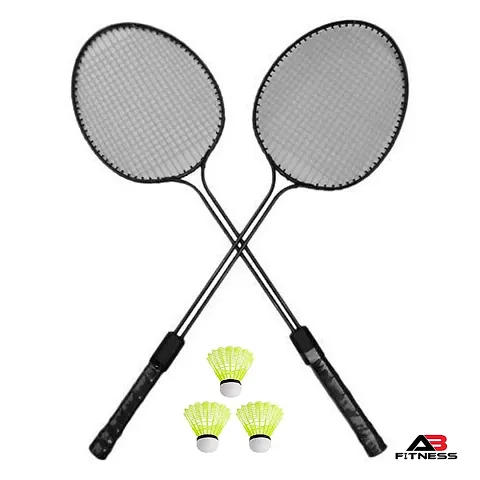 Double Shaft Badminton Racket Set of 2 Piece with 3 Piece Nylon Shuttles