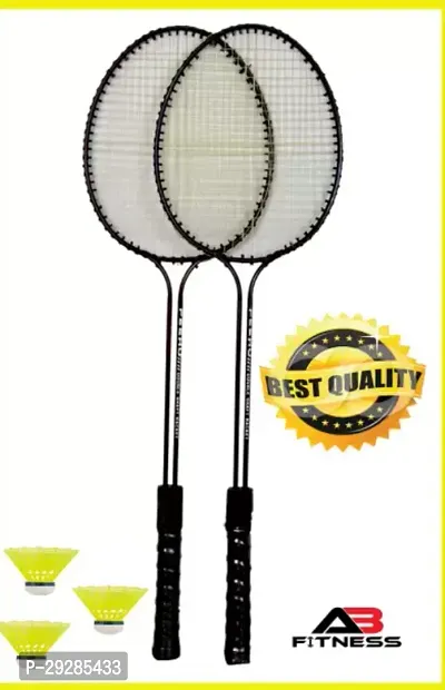 Double Shaft Badminton Racket Set of 2 Piece with 3 Piece Nylon Shuttles-thumb0