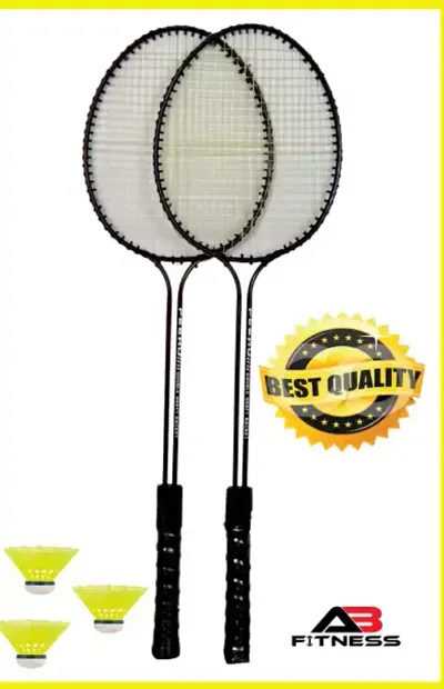 Double Shaft Badminton Racket Set of 2 Piece with 3 Piece Nylon Shuttles