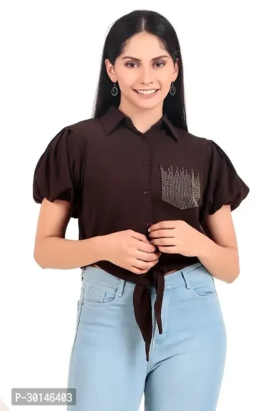 Western Wear Casual Crop Top or shirt for Women in Brown Color-thumb0