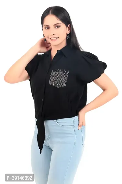 Trendy Women Cotton Crop Top or shirt in Black Color-thumb3