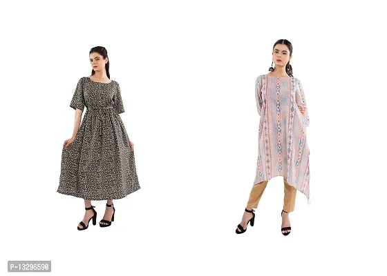 Pretty Sensational Cotton Printed Dresses For Women- Pack Of 2