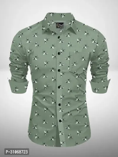 Elegant Green Cotton Printed Long Sleeves Casual Shirts For Men-thumb0