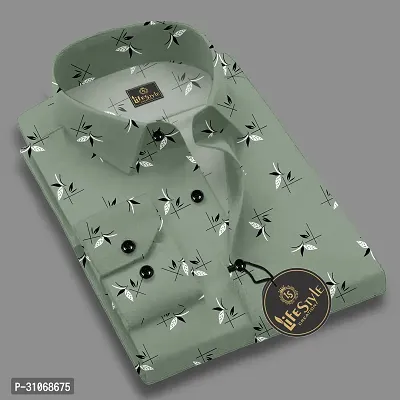 Elegant Green Cotton Printed Long Sleeves Casual Shirts For Men-thumb0