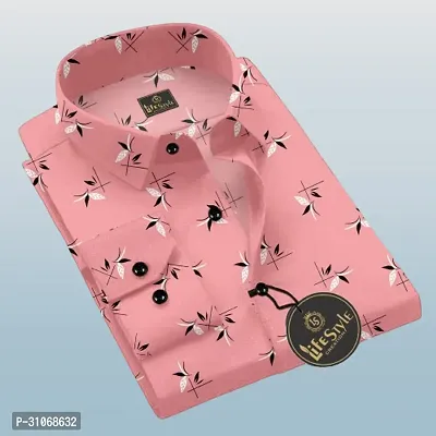 Elegant Pink Cotton Printed Long Sleeves Casual Shirts For Men-thumb0