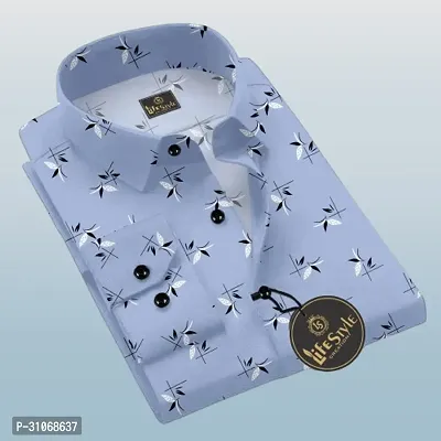 Elegant Turquoise Cotton Printed Long Sleeves Casual Shirts For Men