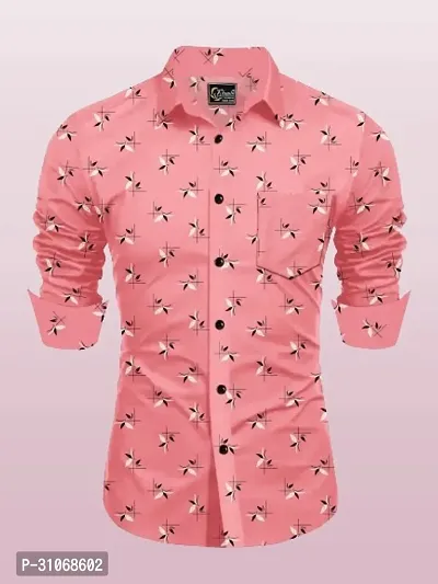 Elegant Pink Cotton Printed Long Sleeves Casual Shirts For Men-thumb0