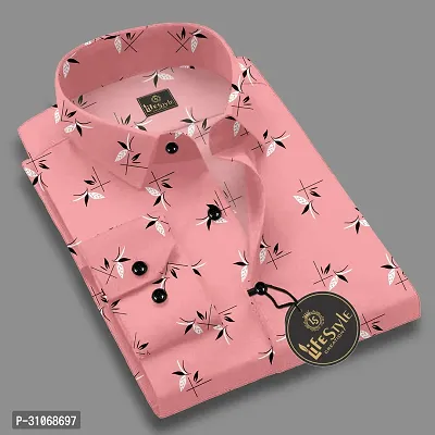 Elegant Pink Cotton Printed Long Sleeves Casual Shirts For Men