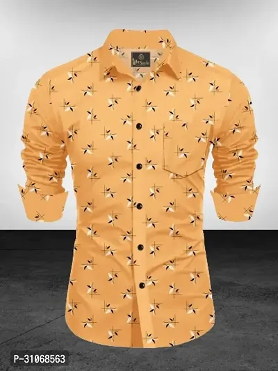 Elegant Orange Cotton Printed Long Sleeves Casual Shirts For Men-thumb0