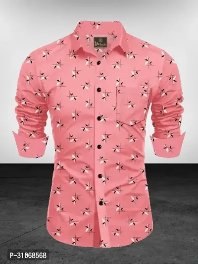 Elegant Pink Cotton Printed Long Sleeves Casual Shirts For Men-thumb0