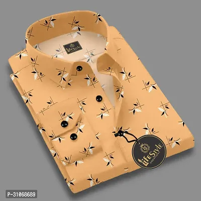 Elegant Orange Cotton Printed Long Sleeves Casual Shirts For Men