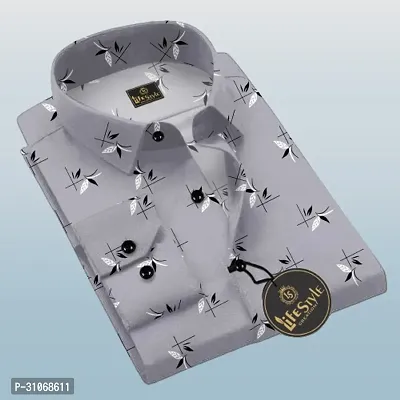 Elegant Grey Cotton Printed Long Sleeves Casual Shirts For Men-thumb0