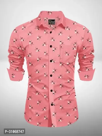 Elegant Pink Cotton Printed Long Sleeves Casual Shirts For Men-thumb0