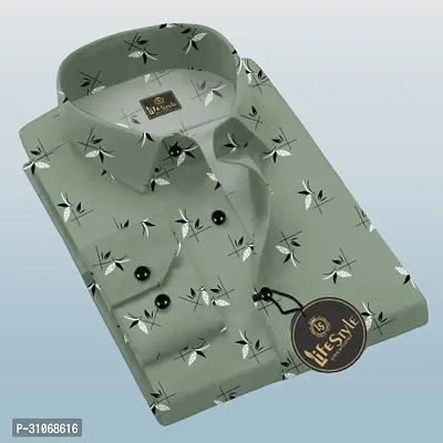 Elegant Green Cotton Printed Long Sleeves Casual Shirts For Men-thumb0