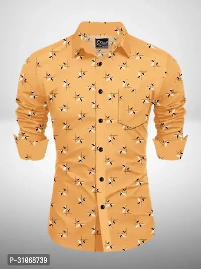 Elegant Orange Cotton Printed Long Sleeves Casual Shirts For Men-thumb0