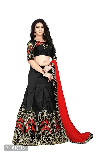 Visena Fab Women's Art Silk Lehenga Choli (Black, Free Size)-thumb0