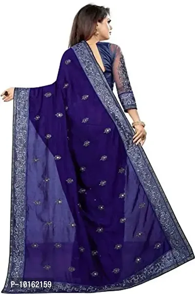 Visena Fab Women's Net saree (Blue)-thumb2
