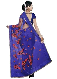 Visena fab Women's Net saree (Blue)-thumb1