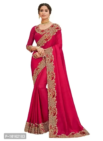 Visena fab Pink Women's Silk Embroidery Work Saree with Blouse Piece-thumb0