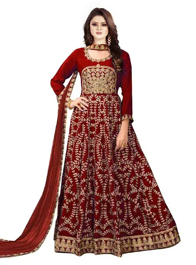 Stylish Taffeta Silk Heavy Embroidered Gown With Dupatta