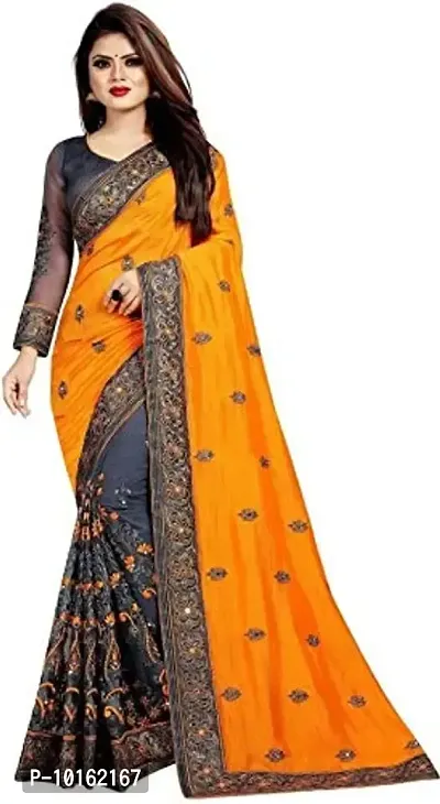 Visena Fab Women's Net saree (Orange)-thumb0