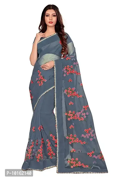 Visena Fab Women's Net saree (Greyyy)-thumb0