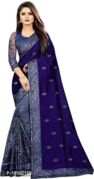 Visena Fab Women's Net saree (Blue)-thumb0