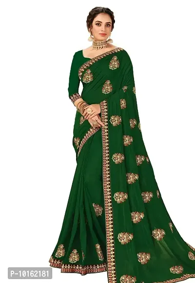 Visena fab Green Women's Silk Embroidery Work Saree-thumb0