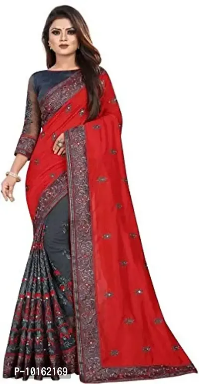 Visena Fab Women's Net saree (RED)-thumb0