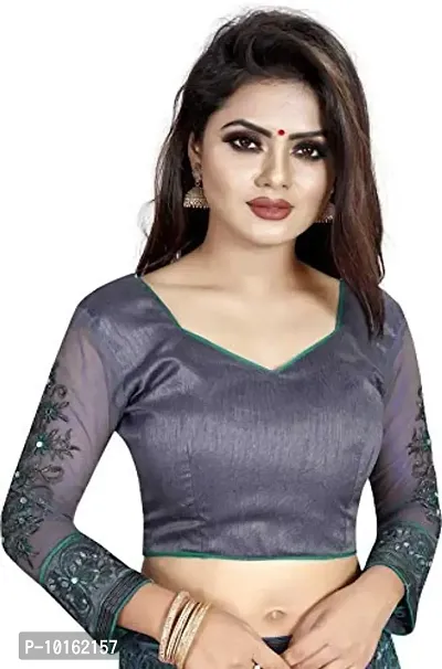 Visena Fab Women's Net saree (Rama)-thumb3
