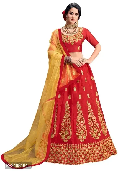 Stylish Taffeta Silk Embroidered Lehenga And Choli With Dupatta Set-thumb0