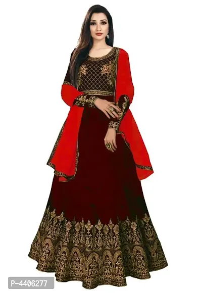 Stylish Taffeta Silk Heavy Embroidered Gown With Dupatta