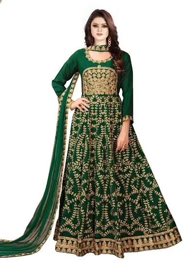 Stylish Taffeta Silk Heavy Embroidered Gown With Dupatta