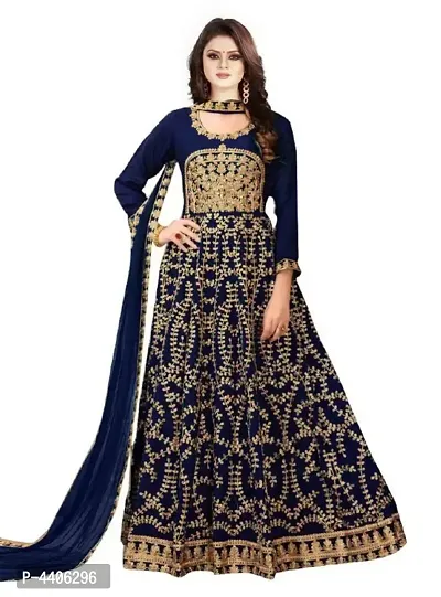 Stylish Taffeta Silk Heavy Embroidered Gown With Dupatta-thumb0