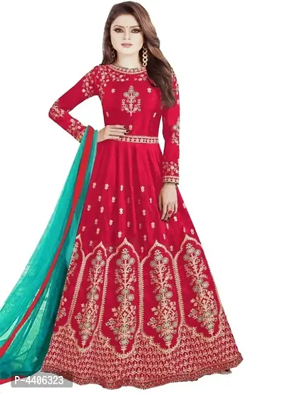 Stylish Taffeta Silk Heavy Embroidered Gown With Dupatta-thumb0