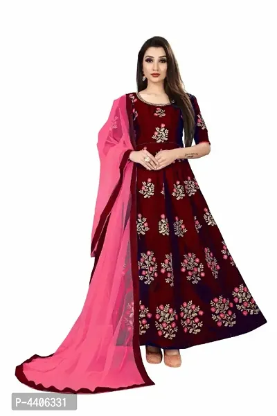 Stylish Taffeta Silk Heavy Embroidered Gown With Dupatta