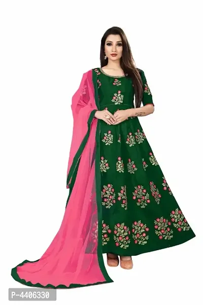 Stylish Taffeta Silk Heavy Embroidered Gown With Dupatta-thumb0