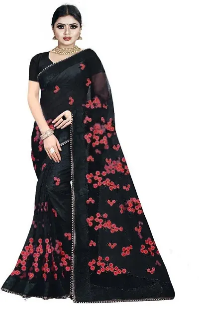 New Trendy Net Embroidered Sarees with Blouse Piece